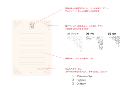 セミオーダーアルファベット便箋（1セット10枚入）
